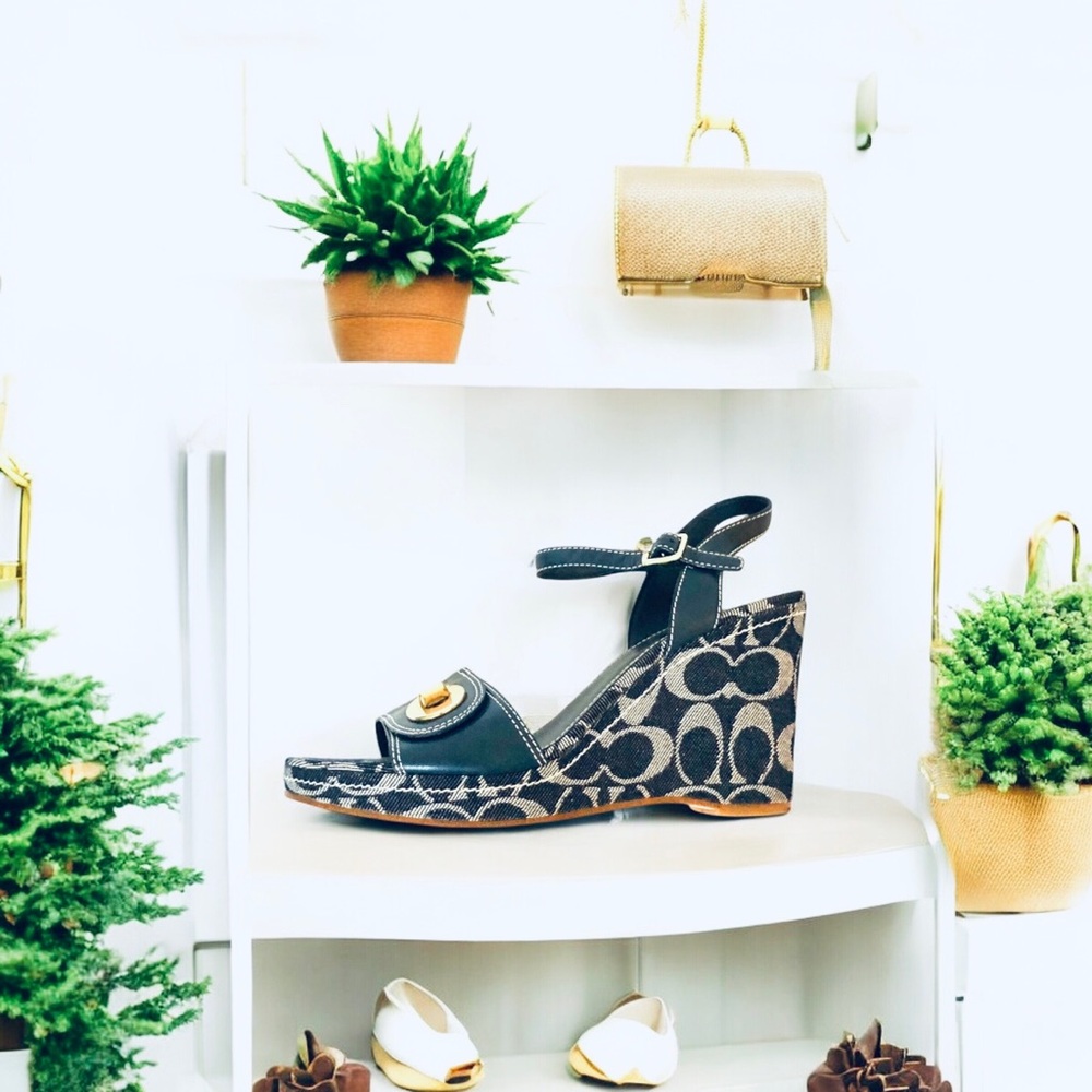 Coach Blue Signature Wedge Heel Sandals